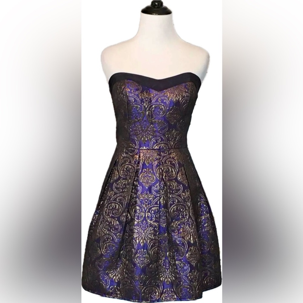 Roberta Purple and Gold Strapless Fit and Flare Dress 11/12